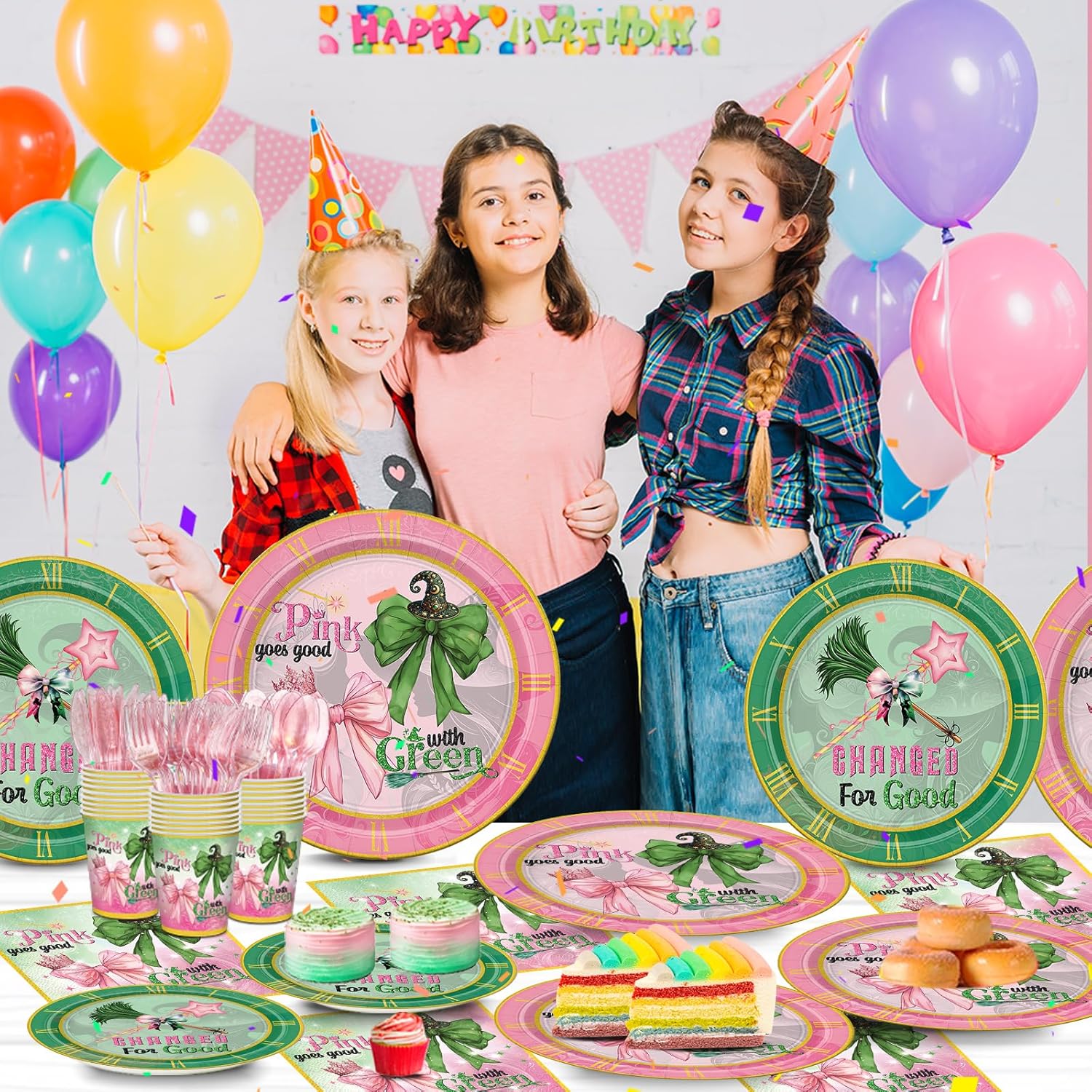 168Pcs Witch Party Supplies Pink Green Paper Plates Napkins Disposable Tableware for Birthday Party Decorations Serve 24 Guests - Image 4