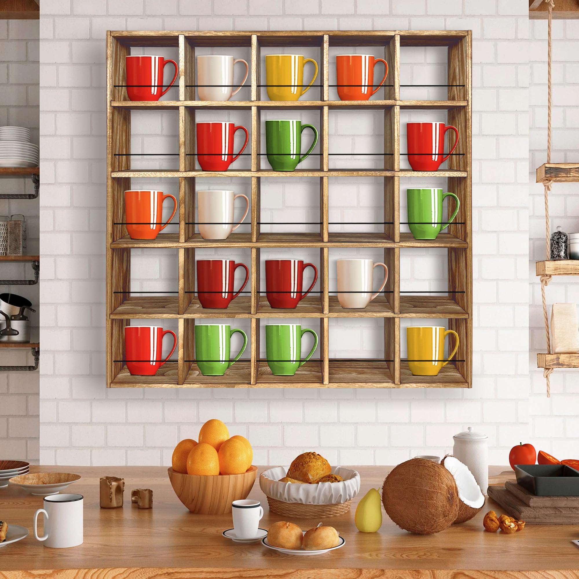 Tassenregal, Tassenregal, Wandmontage, Kaffeebecher-Organizer für Küche, Kaffeebar, Holz (25 Fächer) Küche, Haushalt & Wohnen