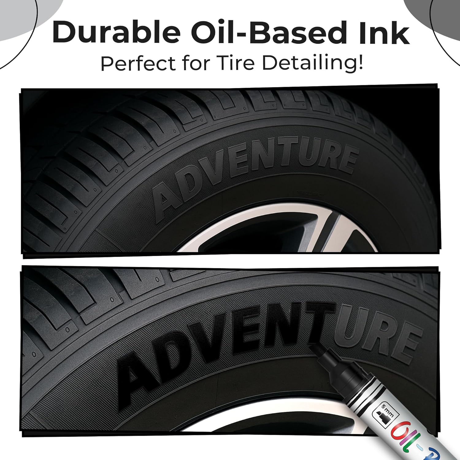 Chalkola 5 Oil Black Paint Pens — 4 Dual-Tip + 15 mm Jumbo, for Metal, Fabric, G