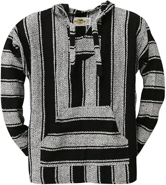 Old Glory - Mens Stripe Woven Baja Hoodie - Medium Black