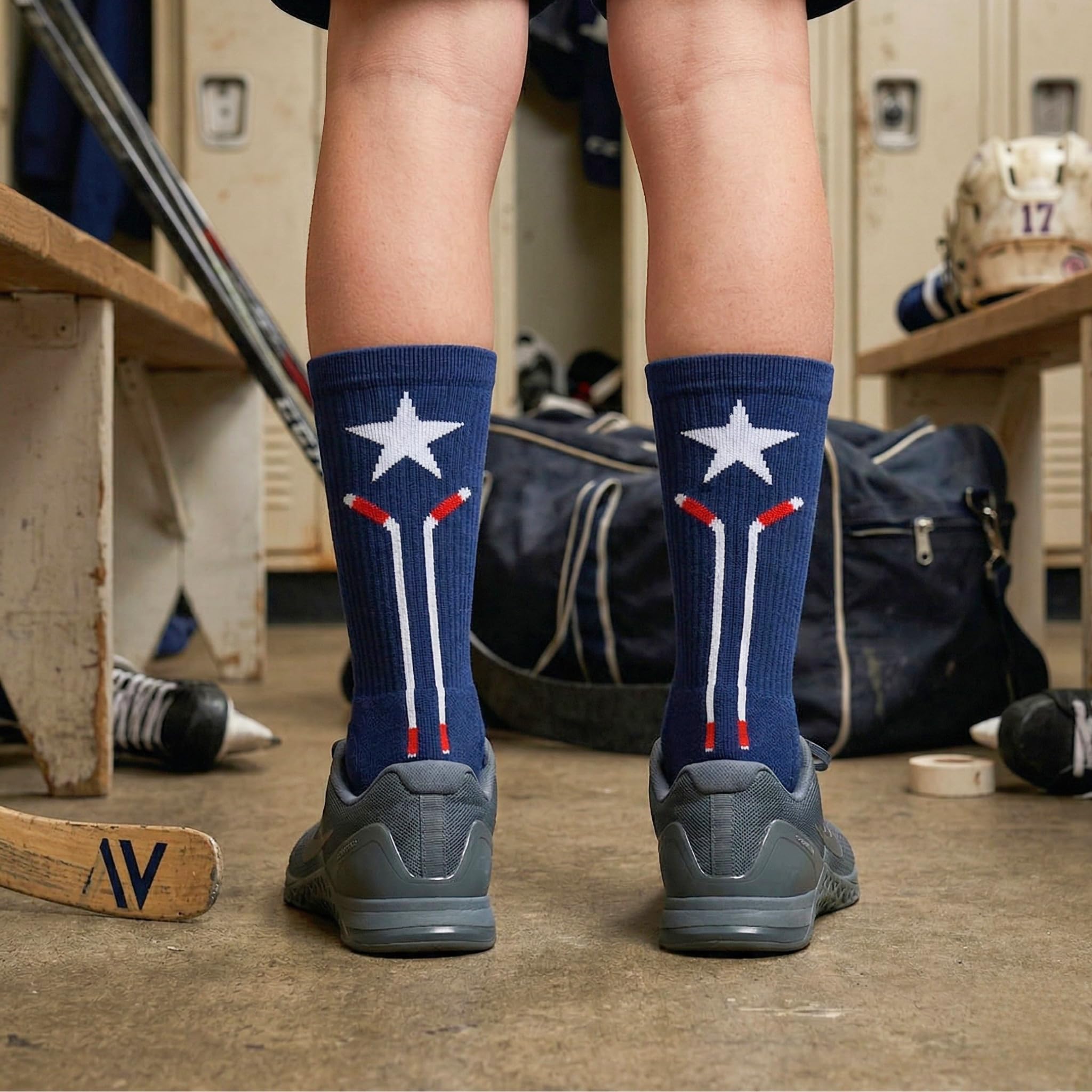 ChalkTalkSPORTS Hockey Performance Crew Socken – USA Patriotic – Jugend & Erwachsene – Rot Weiß & Blau – Hockey Mid-Calf Socken