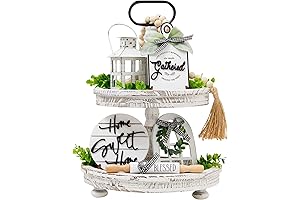 16 Piece Farmhouse Tiered Tray Decor Set with Lantern, Artificial Plant, Cutting...