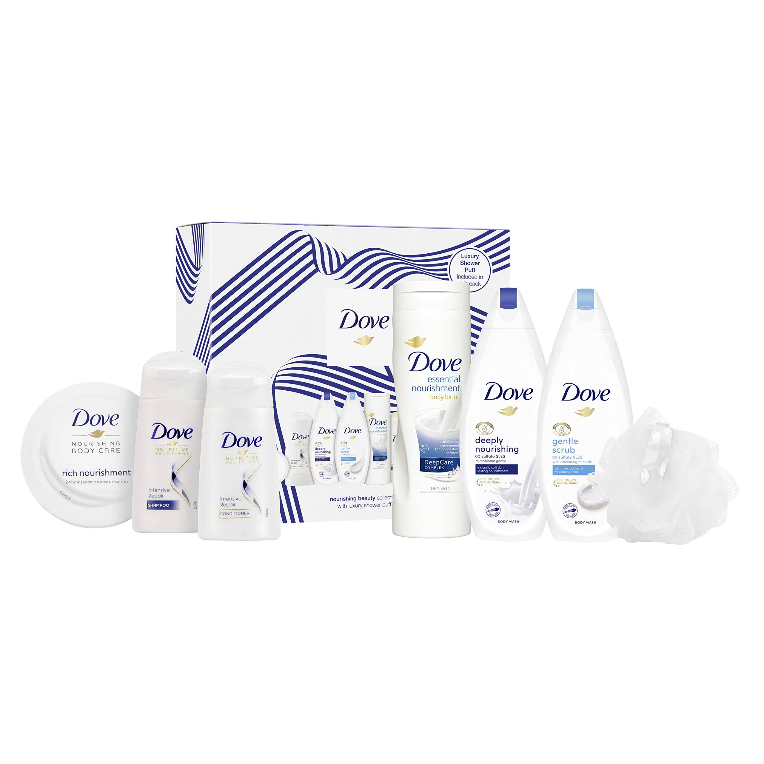 Dove Nourishing Beauty Collection Gift Set for women with Loofah Puff