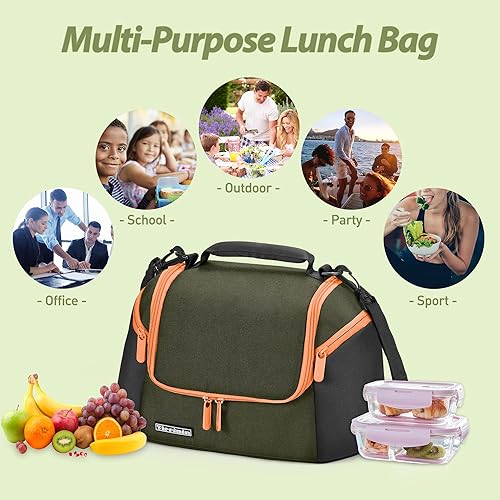 Miniatura 5 de Tirrinia Bolsa de almuerzo para mujeres y hombres, lonchera aislada, bolsa térmica duradera con correa ajustable para el trabajo, oficina, picnic