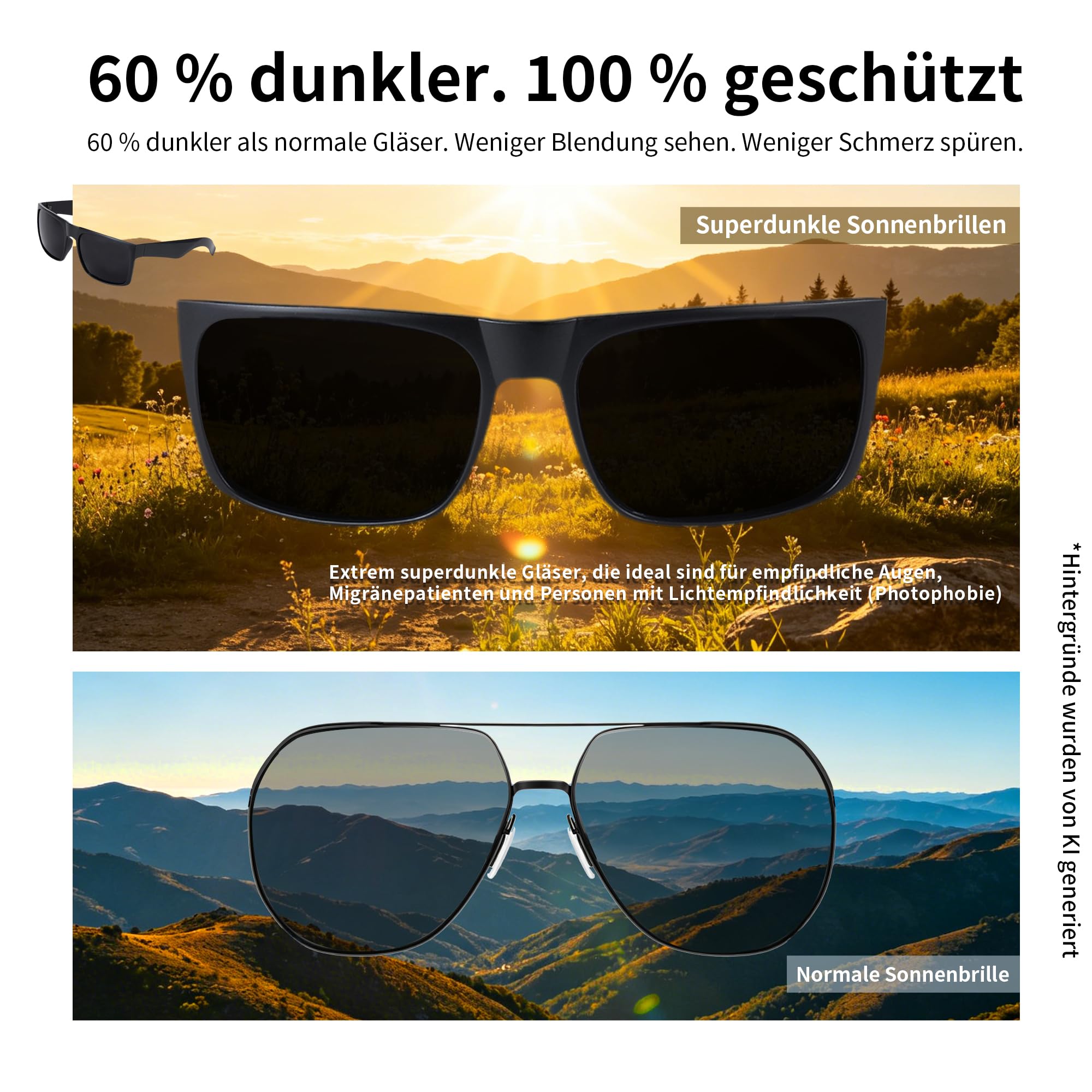 2 Packung CAT 5 Super dunkle polarisierte überdimensionierte Sonnenbrille Männer XL Big Head große breite Schattierungen Migräne empfindliche