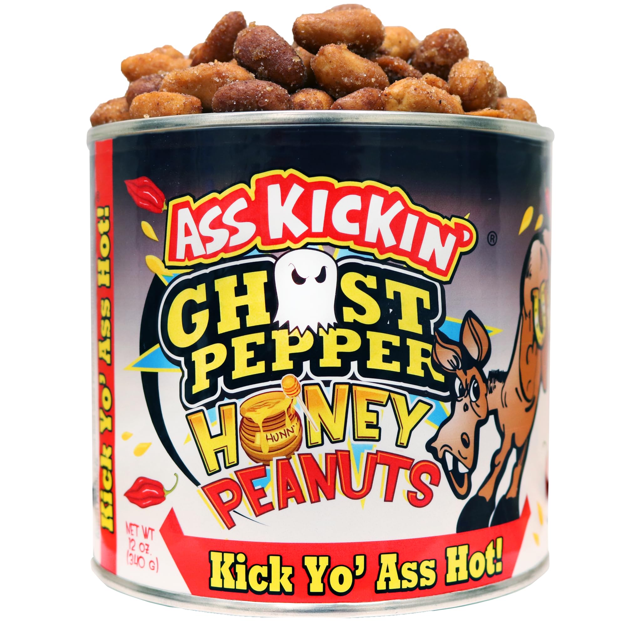KICKIN’ Ghost Pepper Spicy Hot Peanuts – 12oz - Ultimate Spicy Gourmet Gift Peanuts - Try if you dare!