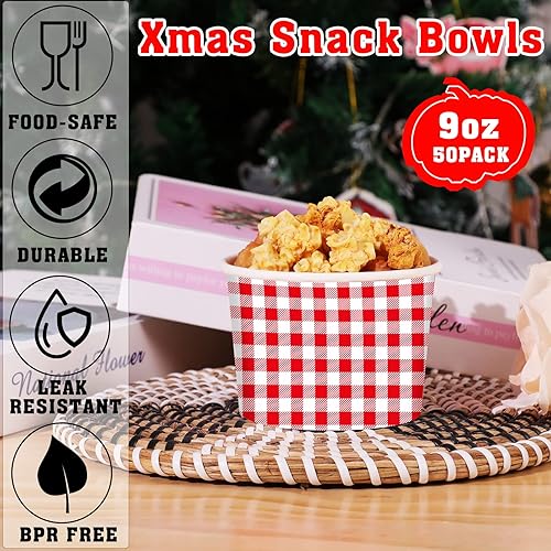 Miniatura 3 de gisgfim 50 tazas de helado, cuencos de aperitivos de guinga, 9 onzas de cuadros rojos a cuadros para picnic, barbacoa, camping, helado, desechables,
