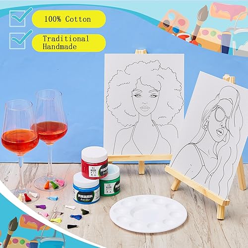 Miniatura 5 de Xtinmee Juego de 12 juegos de pintura y sorbo para adultos, lienzo predibujado, juego de pintura de lienzo para niñas afro predibujadas, kit