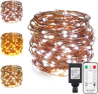 ErChen Dual-Color LED String Lights, 66 FT 200 LEDs Plug in Copper Wire 8 Modes Dimmable Fairy Lights with Remote Timer for Indoor Outdoor Christmas (Warm White/White)