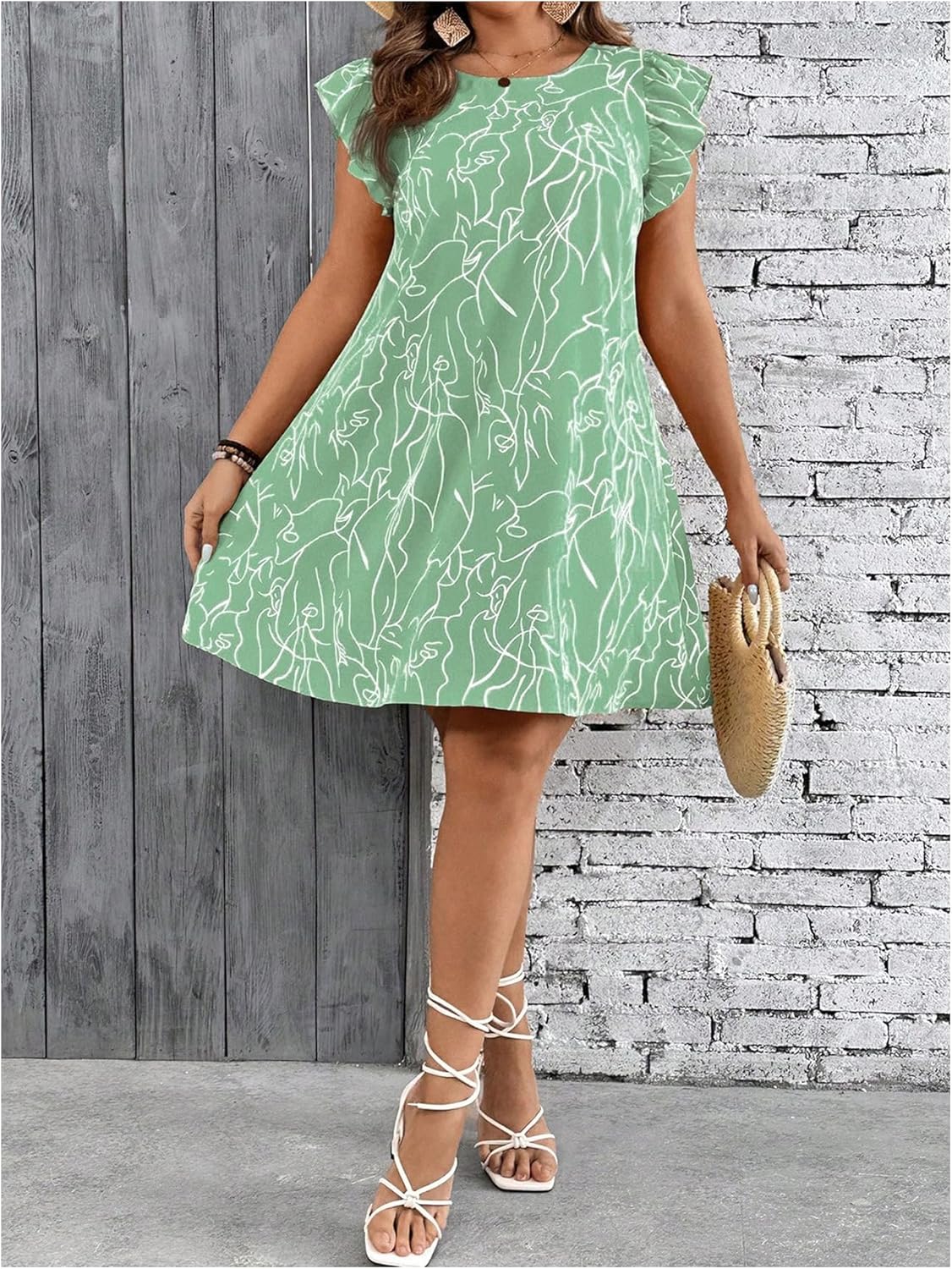 SOLY HUX Women's Plus Size Summer Dress Graphic Print Ruffle Cap Sleeve Loose Short Dresses - Image 6