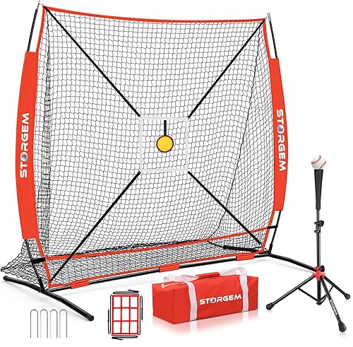 Storgem 6'X6' Baseball Softball Practice Net, Portable Baseball Net for Batting, Hitting, Pitching and Fielding, Carry Bag, Strike Zone and Batting
