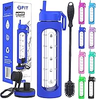 Vista 20 de FIT Strong & Healthy 32 oz Glass Water Bottle with Straw Lid - Wide Mouth Borosilicate Glass Water Bottles with Time Marker, Silicone Sleeve & Extra