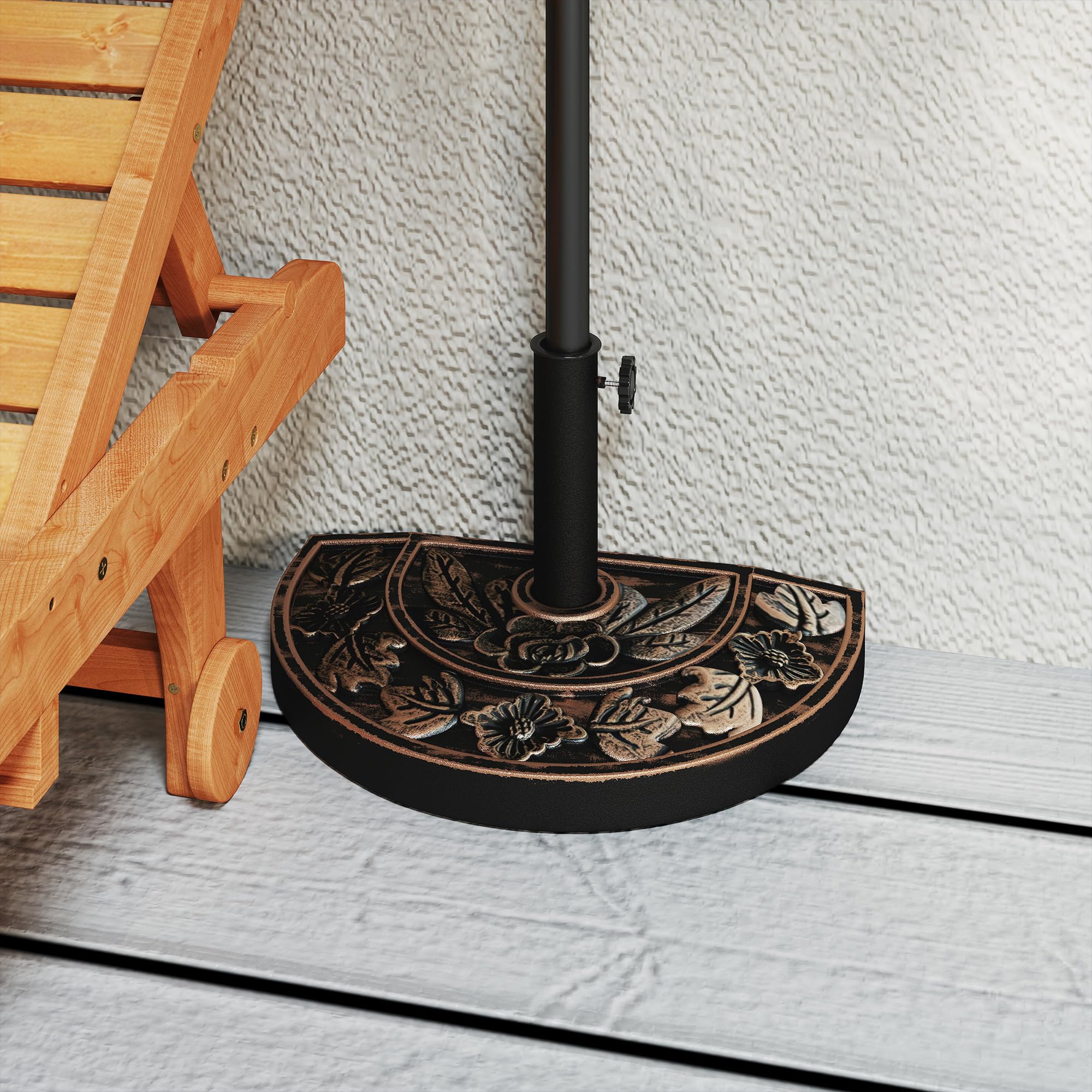 Outsunny Pied de Parasol Base de lestage Parasol Demi-Cercle Poids Net 9 kg résine Imitation Fonte Motif Fleur 50L x 31l x 32H cm Bronze