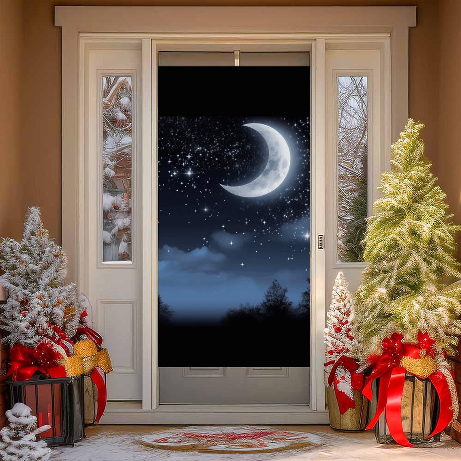 NONHAI Nightsky Hanging Moon Door Cover Decoration Welcome Door Banner Porch Sign Photo Background DoorCurtains for Doorway Privacy Window Curtain Porch Cover Indoor Outdoor Decor 70.9x35.4in