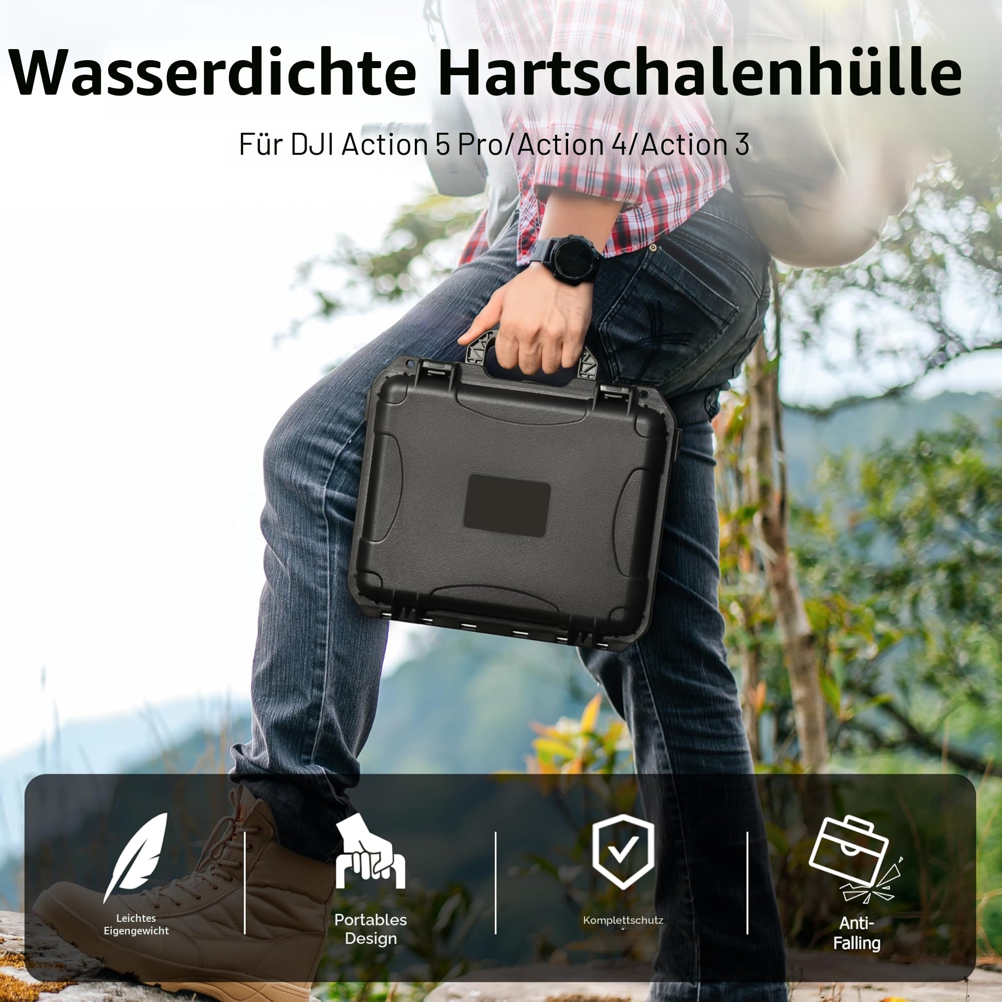 Tomat Action 6/5 Pro Koffer Hülle Wasserdicht Hart Doppellagig Tragetasche für DJI Osmo Action 6/5 Pro/4 Zubehör Hartschalen Reisetasche Tasche,Schutz, kompatibel mit MIC 2/multifunktionaler Ladegriff