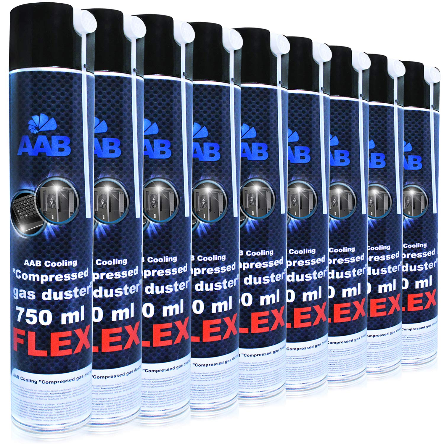 AABCOOLING 9 x 750ml Compressed Gas Duster Flex - Air Duster with Flexible Tube for PC, Laptop, Keyboard, Camera and Office Equipment