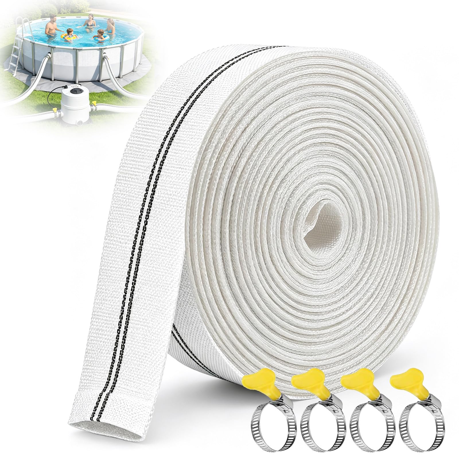 Pool Backwash Hose 32mm x 20M with 4 Clips for Submersible,Pools,Industrial