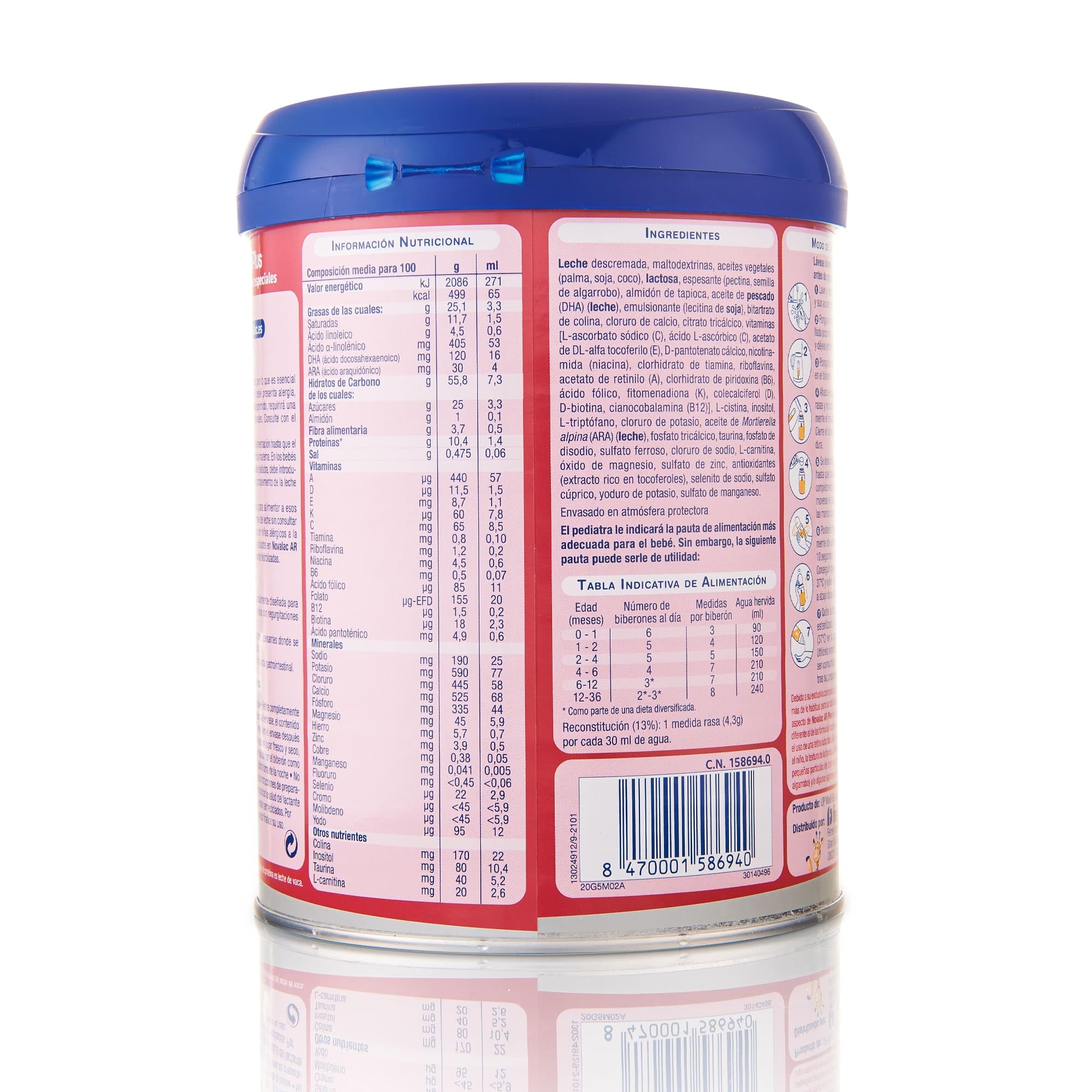Novalac AR Plus Leche en Polvo para Regurgitaciones Reflujo Gastroesofágico 800 g