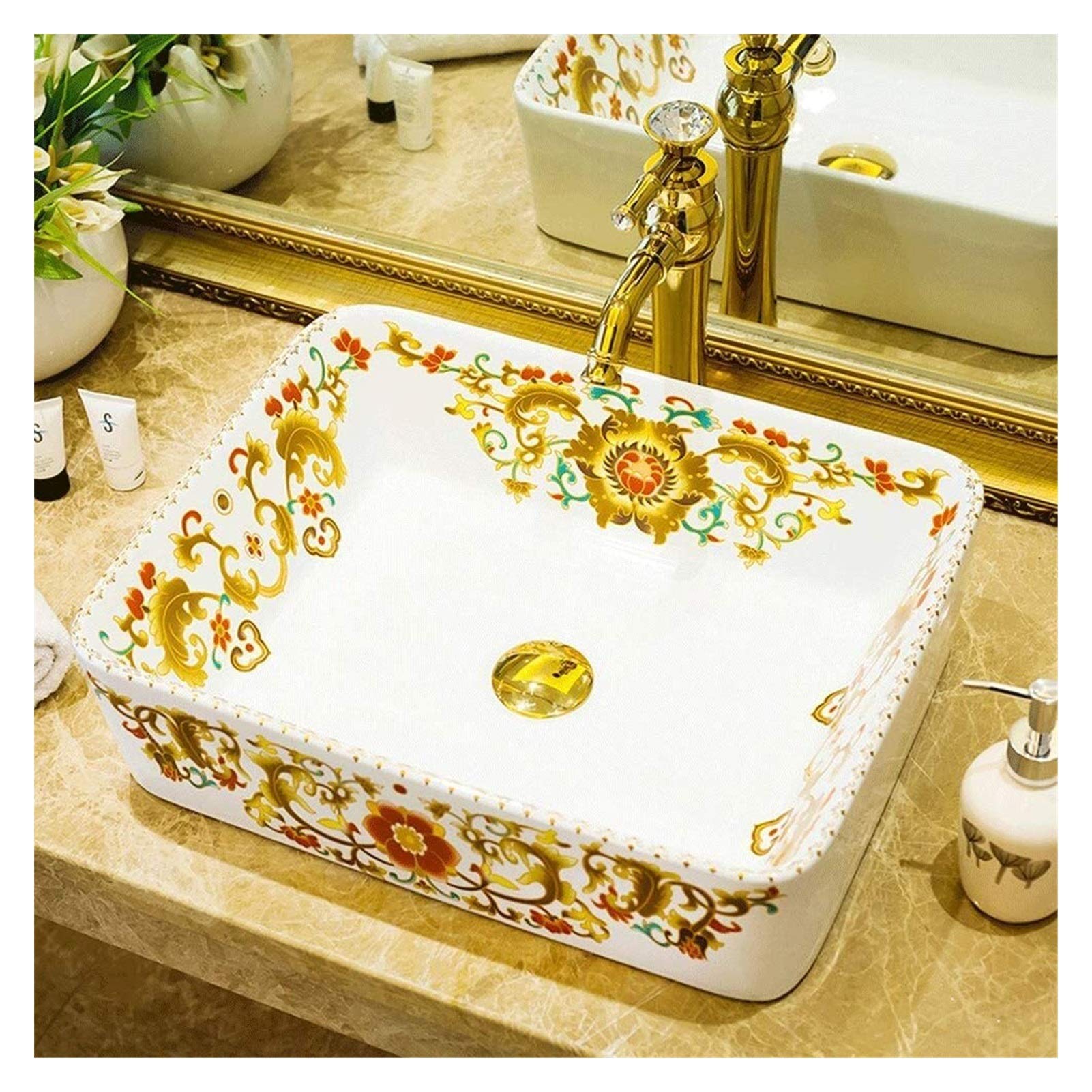 OLSKFUH Bathroom Bar Vanity Vessel Sinks Above Counter Bathroom 18" Rectangular Porcelain Vessel Sink Above Counter White Countertop Ceramic Bowl Sink,