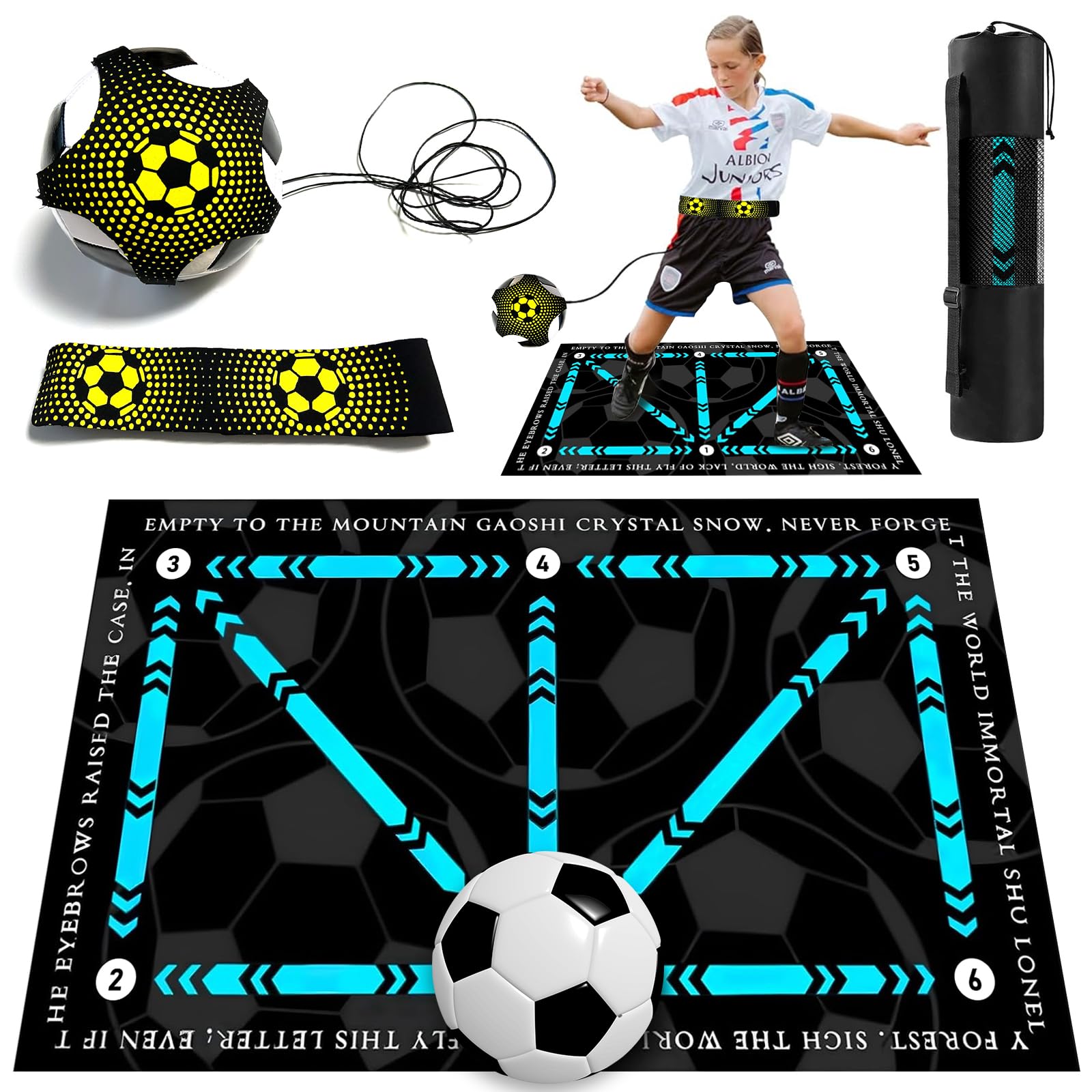 YUJUVI Alfombrilla de Entrenamiento de Fútbol Kit Entrenamiento Futbol Trainer Cinturón de Entrenamiento Alfombrilla de Fútbol Antideslizante Silencioso Entrenamiento para Regatear