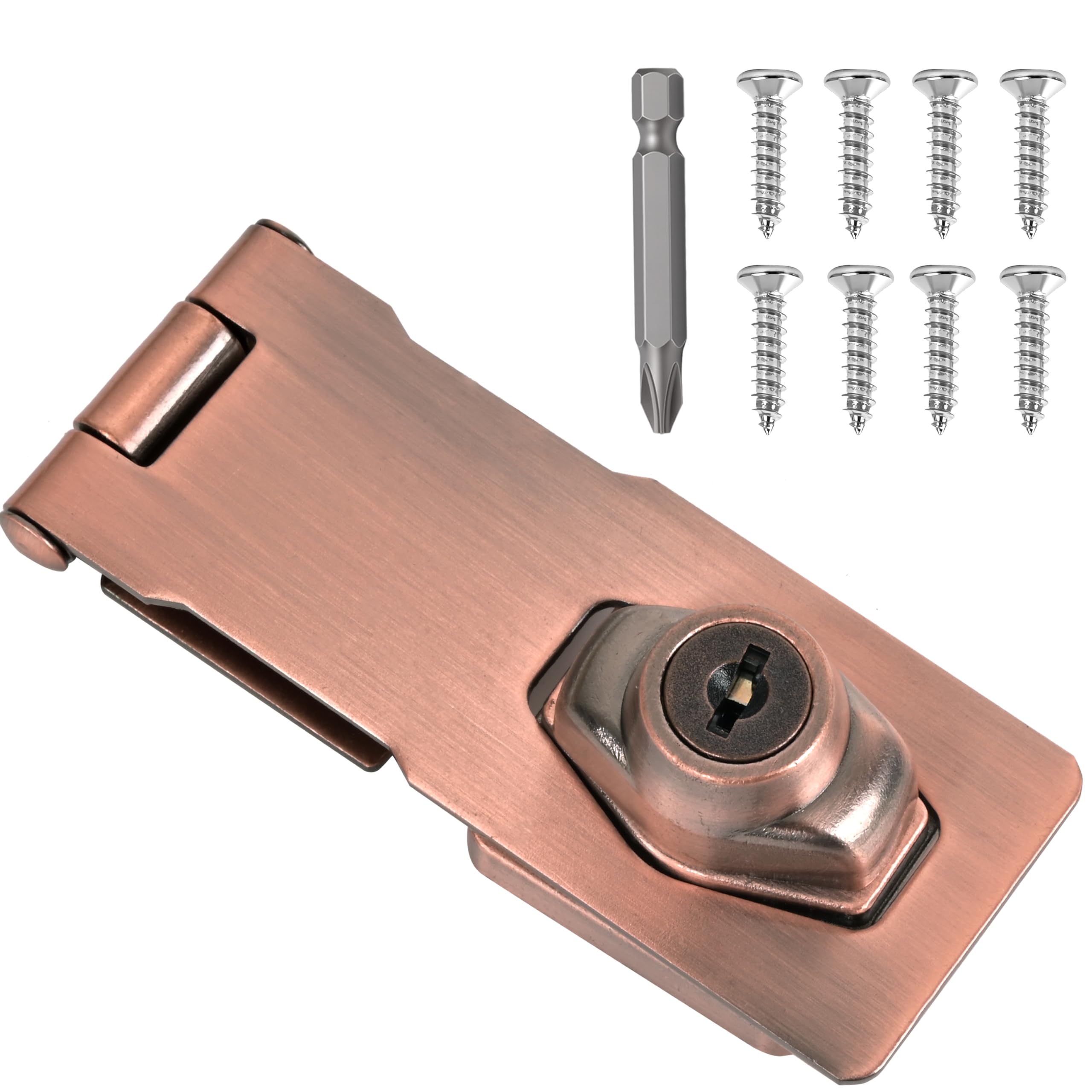 1 Pcs keyed Hasp Lock,4 inch keyed hasp Locks Twist knob keyed Locking hasp for Cabinet Small Door,Hasp Lock with Keys,Metal Safety Hasp Latches (1 Pcs Red Bronze, 4 inch)