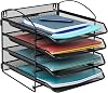 Mind Reader Network Collection 4-Tier Paper Tray File Storage Desktop Organizer Wall Mount File Organizer, Metal Mesh, Black