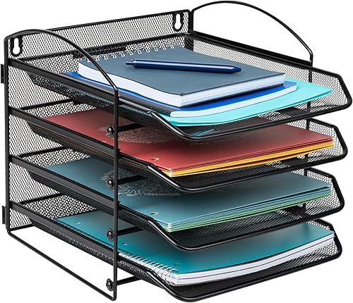 Miniatura 8 de Mind Reader Bandeja de papel de 3 niveles, almacenamiento de archivos, organizador de escritorio, montaje en pared, organización de archivos, malla
