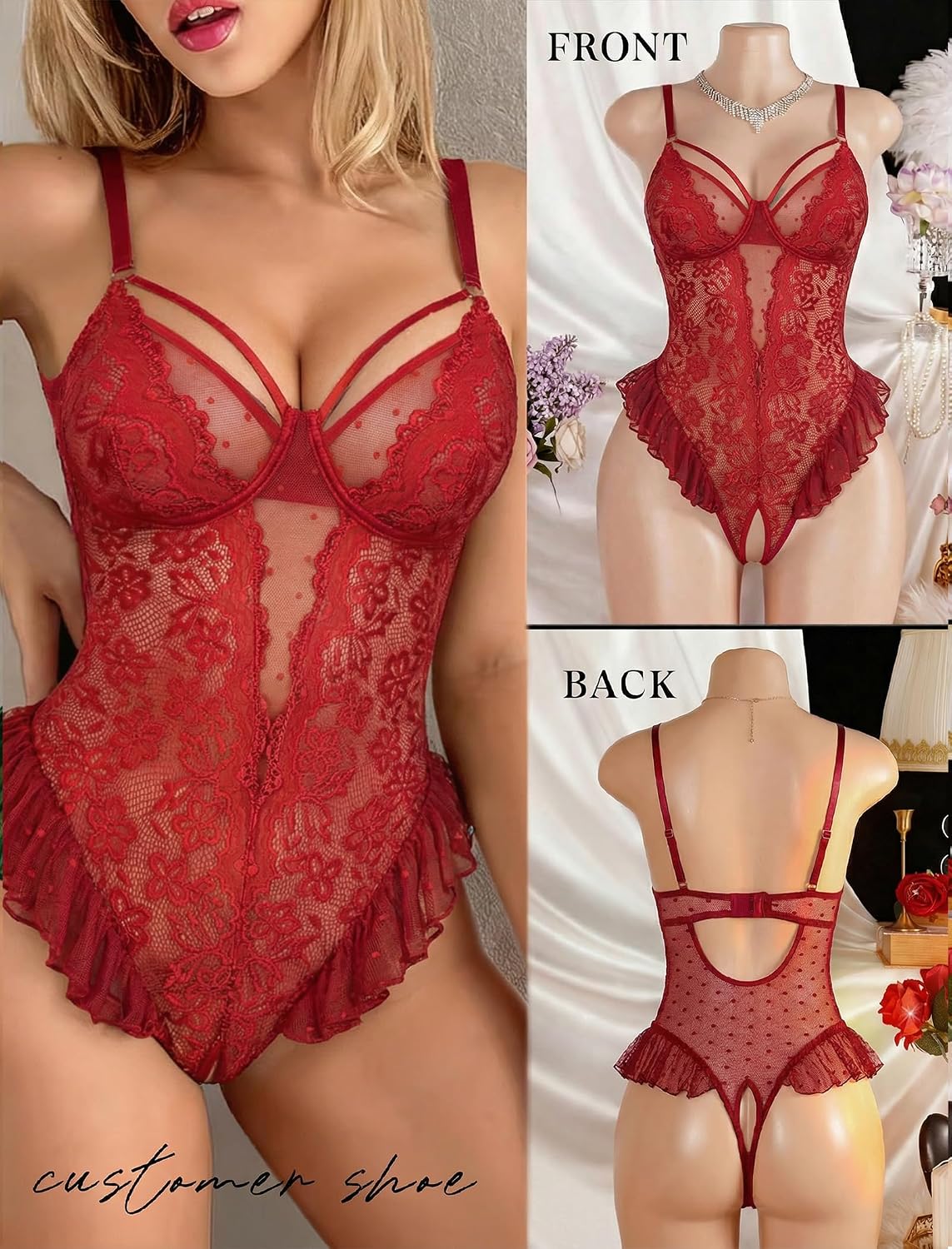 Avidlove Lingerie for Women Sexy Lace Bodysuit Teddy One Piece Babydoll