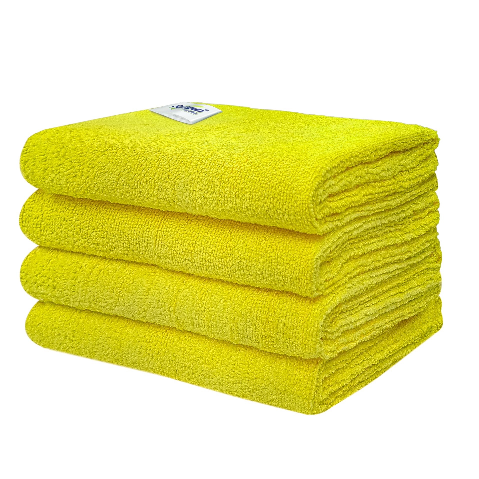 SOFTSPUN Microfiber Cloth 40x60 Cms, 4 Piece Towel Set, 340 GSM (Yellow) Multi-Purpose Super Soft Absorbent Cleaning Towels for Home, Kitchen, Car, Cleans & Polishes Everything in Your Home.