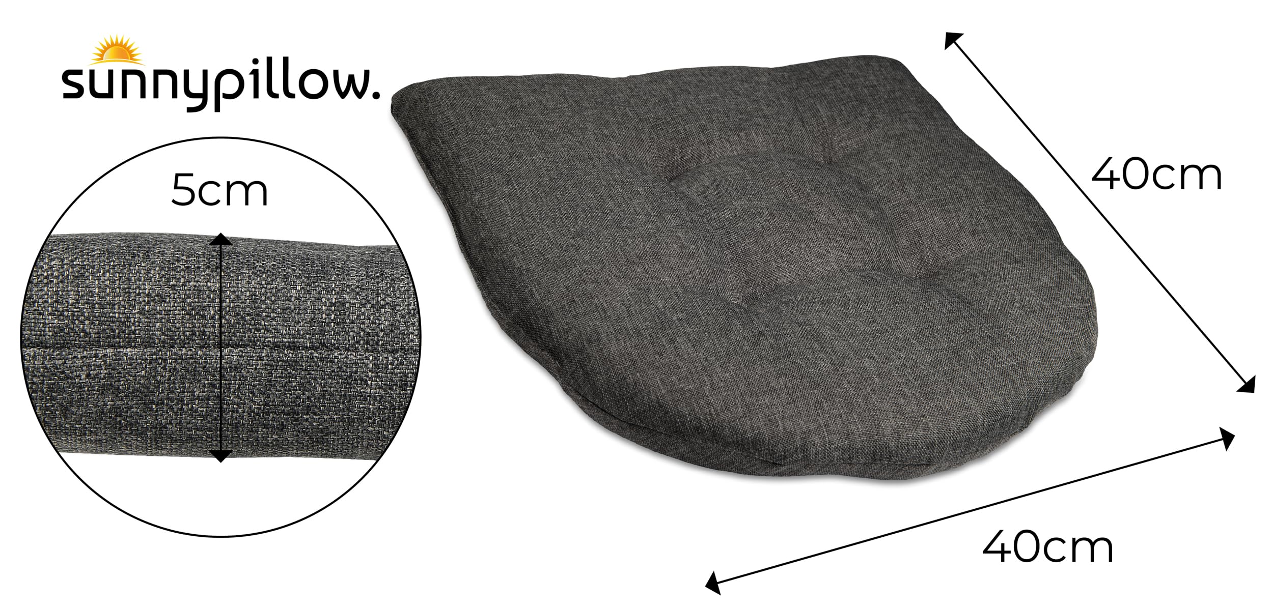 sunnypillow 4er Set Stuhlkissen 40x40 cm - Sitzkissen Stuhl 5cm dick - Sitzpolster für Stühle, Bänke in Haus und Garten - Indoor, Outdoor Auflage für Esszimmerstuhl oder Küche - Anthrazit - Made in EU