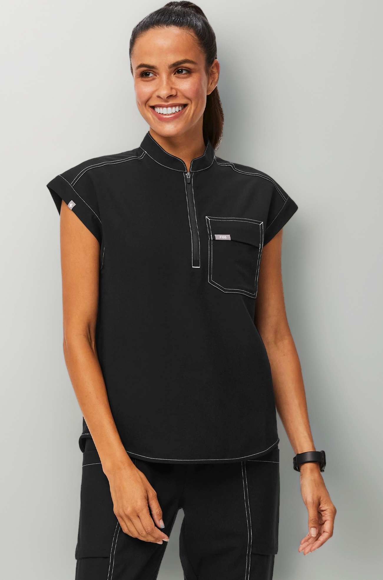 FIGS Kisumu Cargo Scrub Top for Women — Classic Fit, Mandarin Collar, 1 Pocket, 4-Way Stretch — Amazon Exclusive