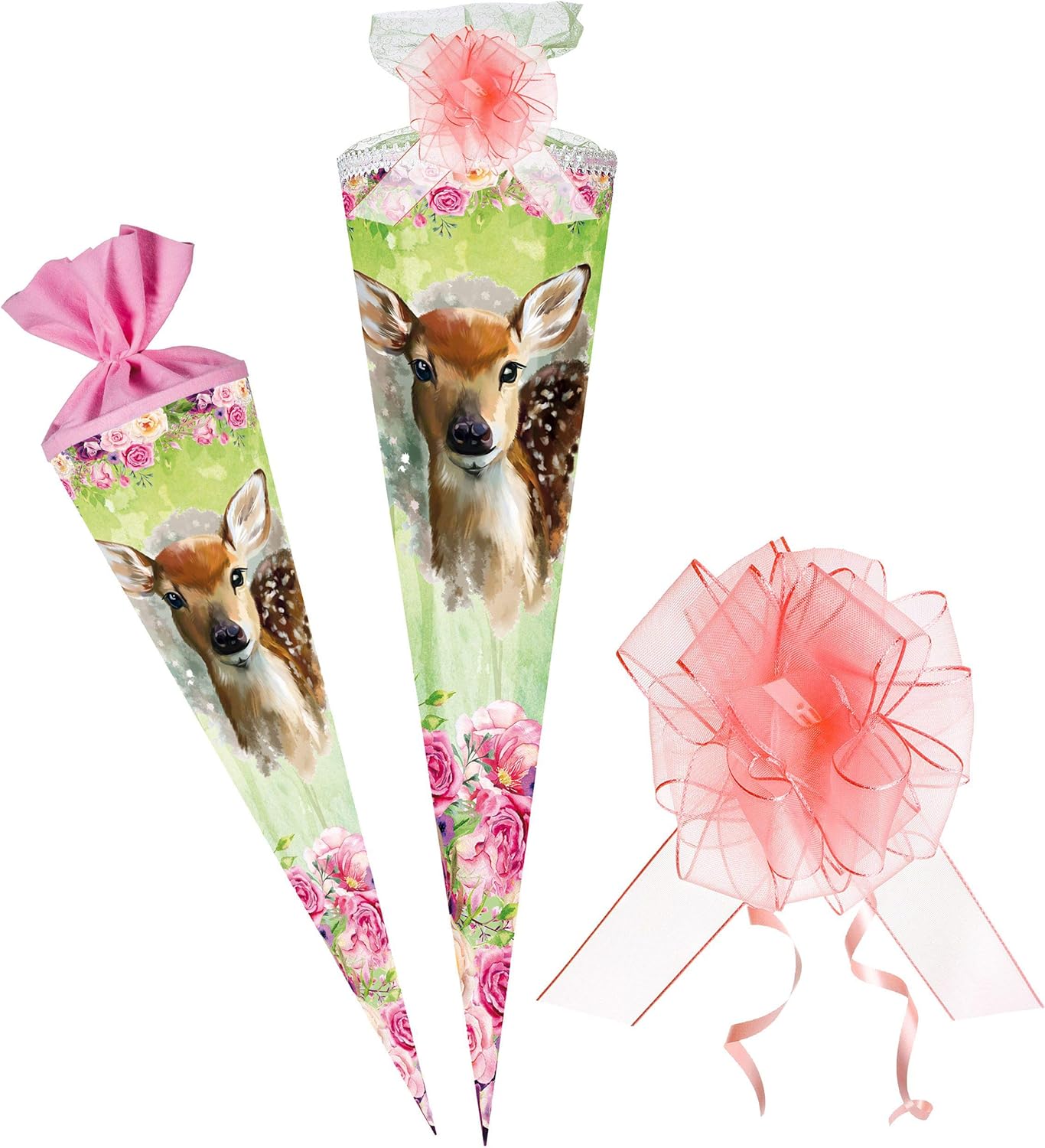 Schultüte Pferdefreunde 50cm - Mit Pferde & Schmetterlinge Motiv, Tüllabschluss, Optionaler Spitze