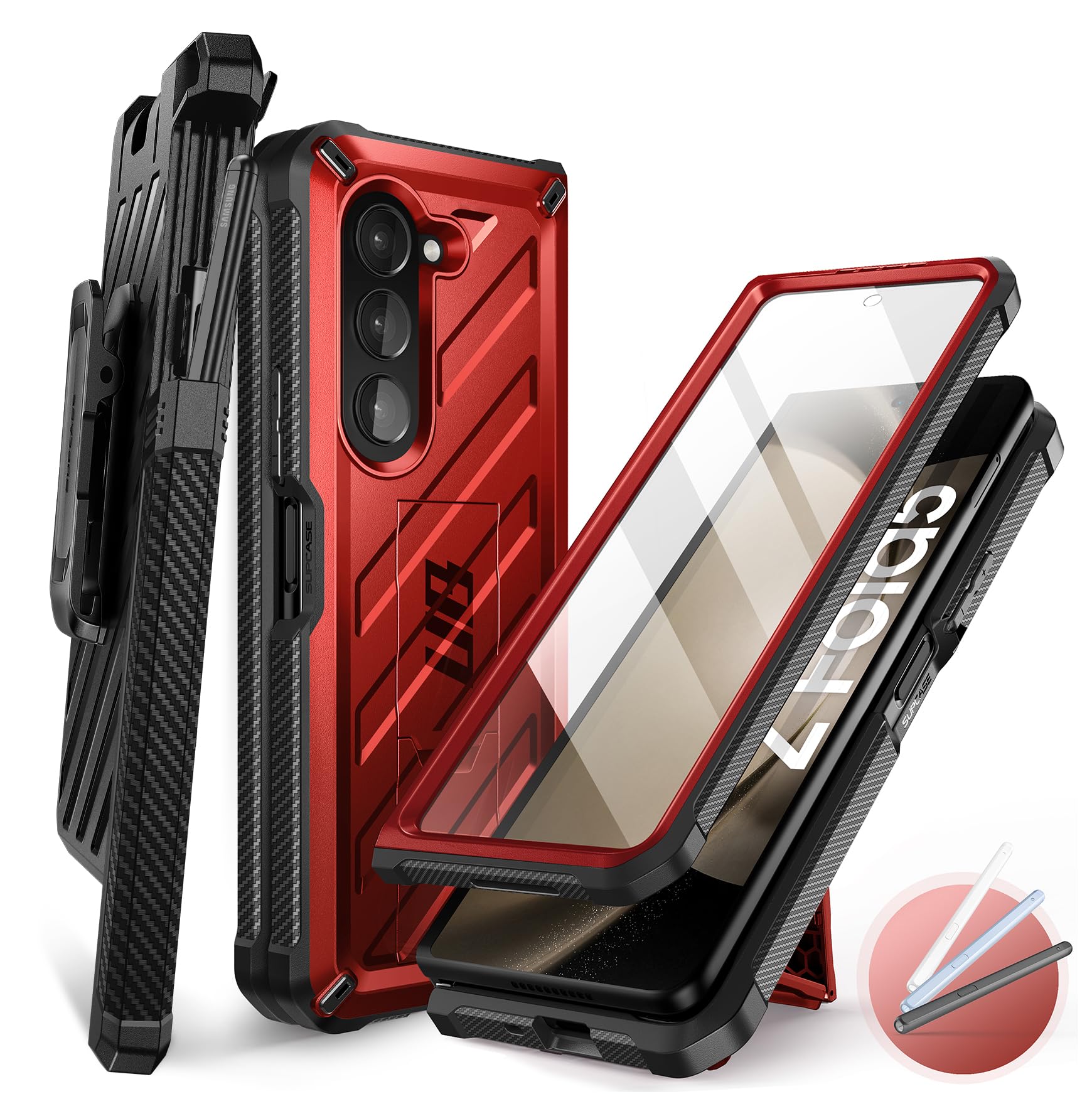 SUPCASE Unicorn Beetle Case for Galaxy Z Fold 5 5G (2023), [Belt Clip with Pen Holder] Shockproof Protective Rugged Case with Built-in Screen Protector & Kickstand (Ruddy)
