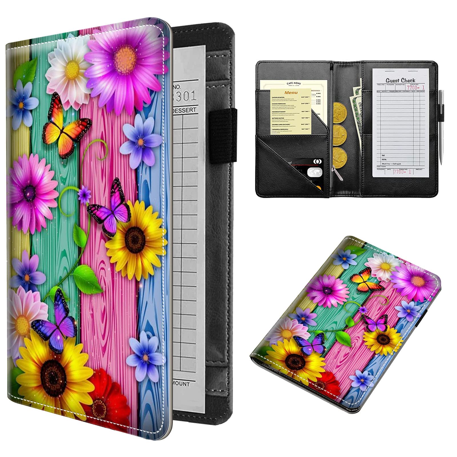 Add Your Own Photo Server Books for Waitress,Personalized Leather Waiter Book Server Wallet with Zipper Pocket,Guest Check Book Waitstaff Organizer with Money Pocket Fit Server Apron