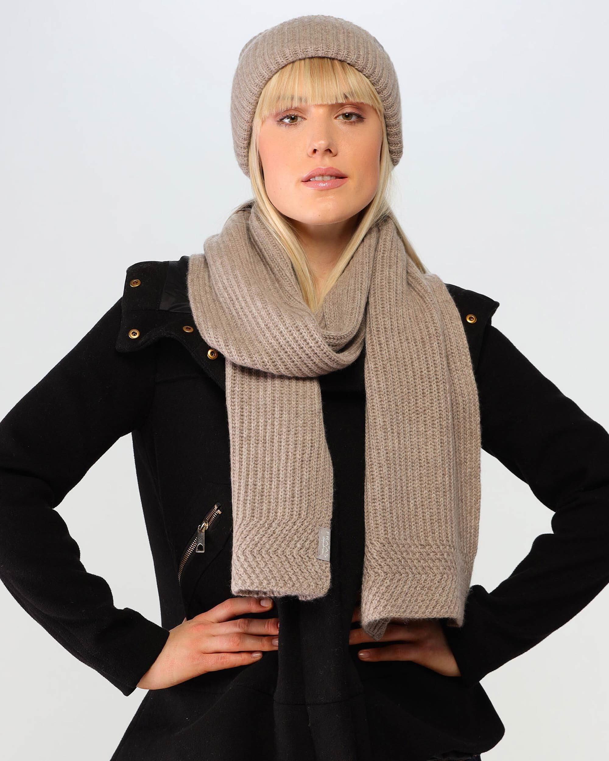 FRAAS Damen Mütze aus Kaschmir - 24 x 20 cm - warme Beanie mit Rippenmuster