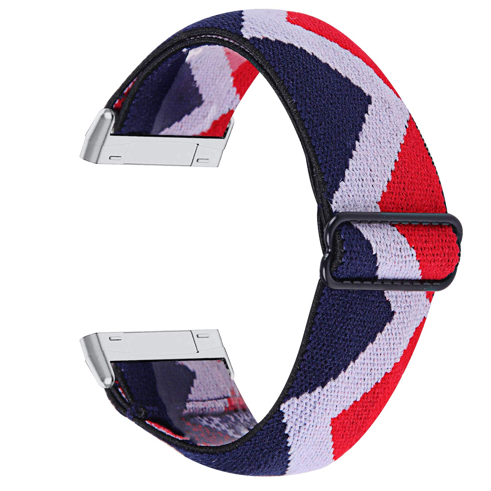 TRISTRAPS Nylon Watch Strap Compatible with Fitbit Versa 3/Sense Strap,Soft Elastic Breathable Replacement Sport Wristbands for Men/Women,18 Colours for Chosen (Blue+white+red stripes) - Image 2