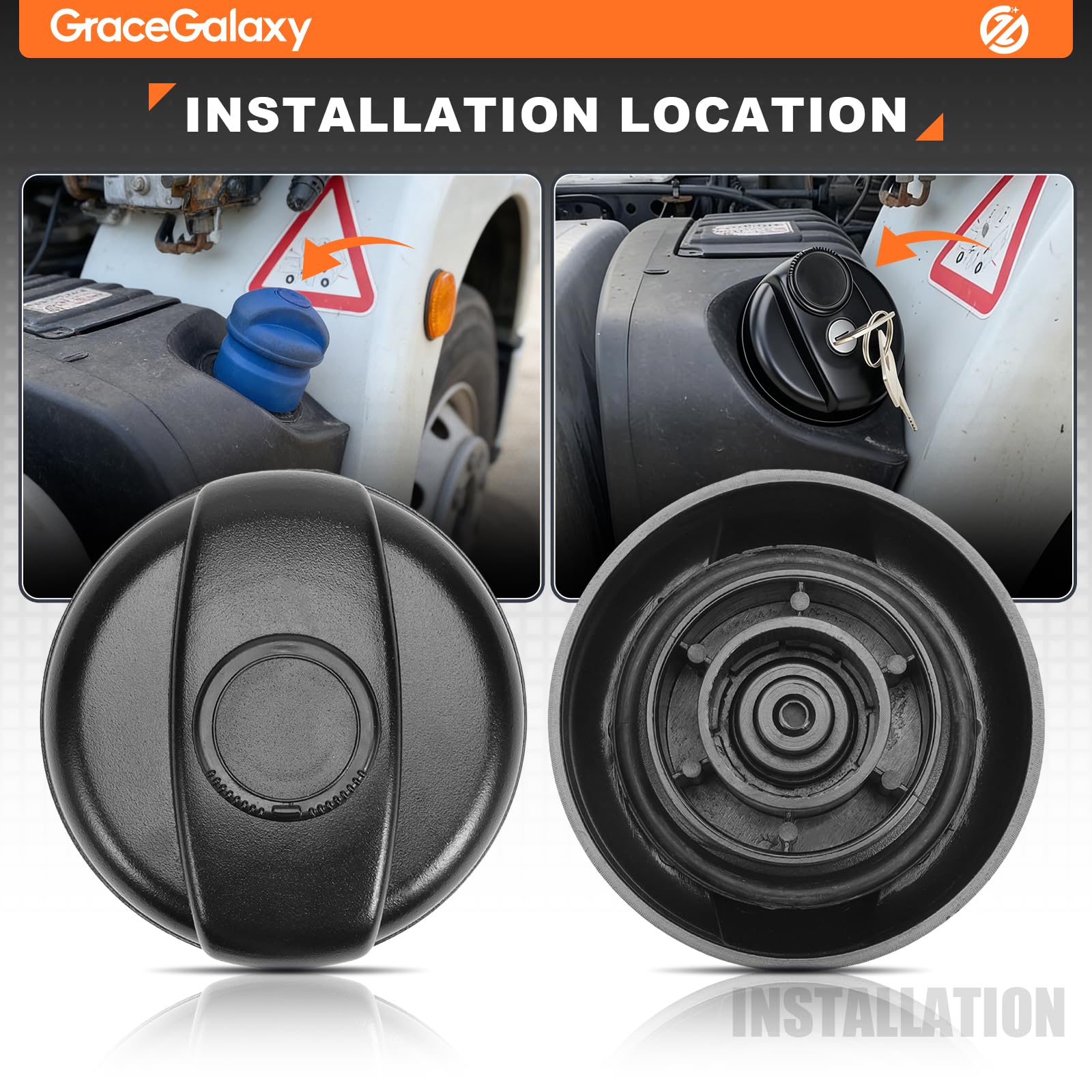 GraceGalaxy 504282593 Tappo Serbatoio 60 mm Adatto per I-VE-CO Eurocargo, Eurotech, Eurotrakker, Stralis, Trakker – Ricambio, Chiusura Serbatoio con 2 Chiavi, OEM 2993923, 2994798