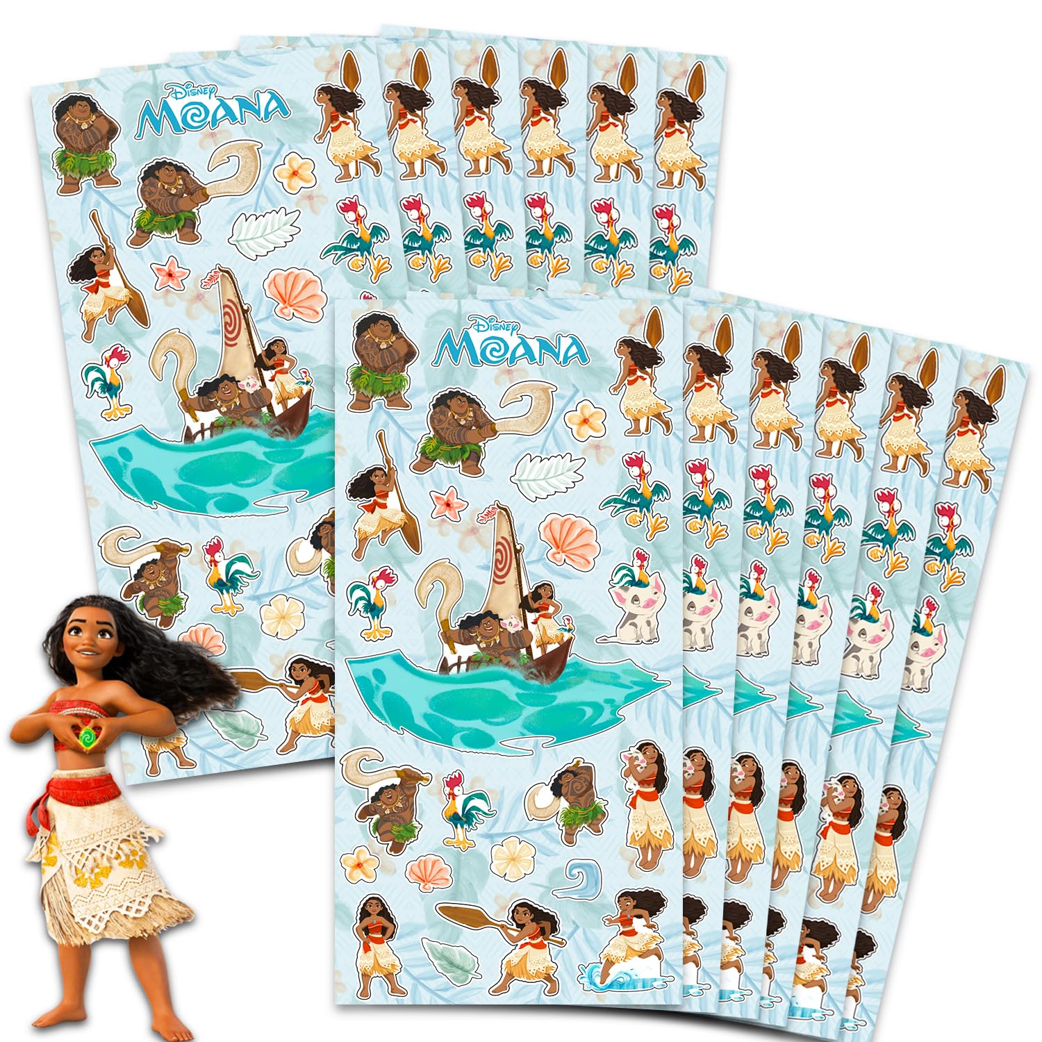 Moana Party Favors for Boys & Girls Bundle ~ 12 Pack Moana Sticker Sheets for Kids Birthday Party Goodie Bags | Moana Party Supplies Set