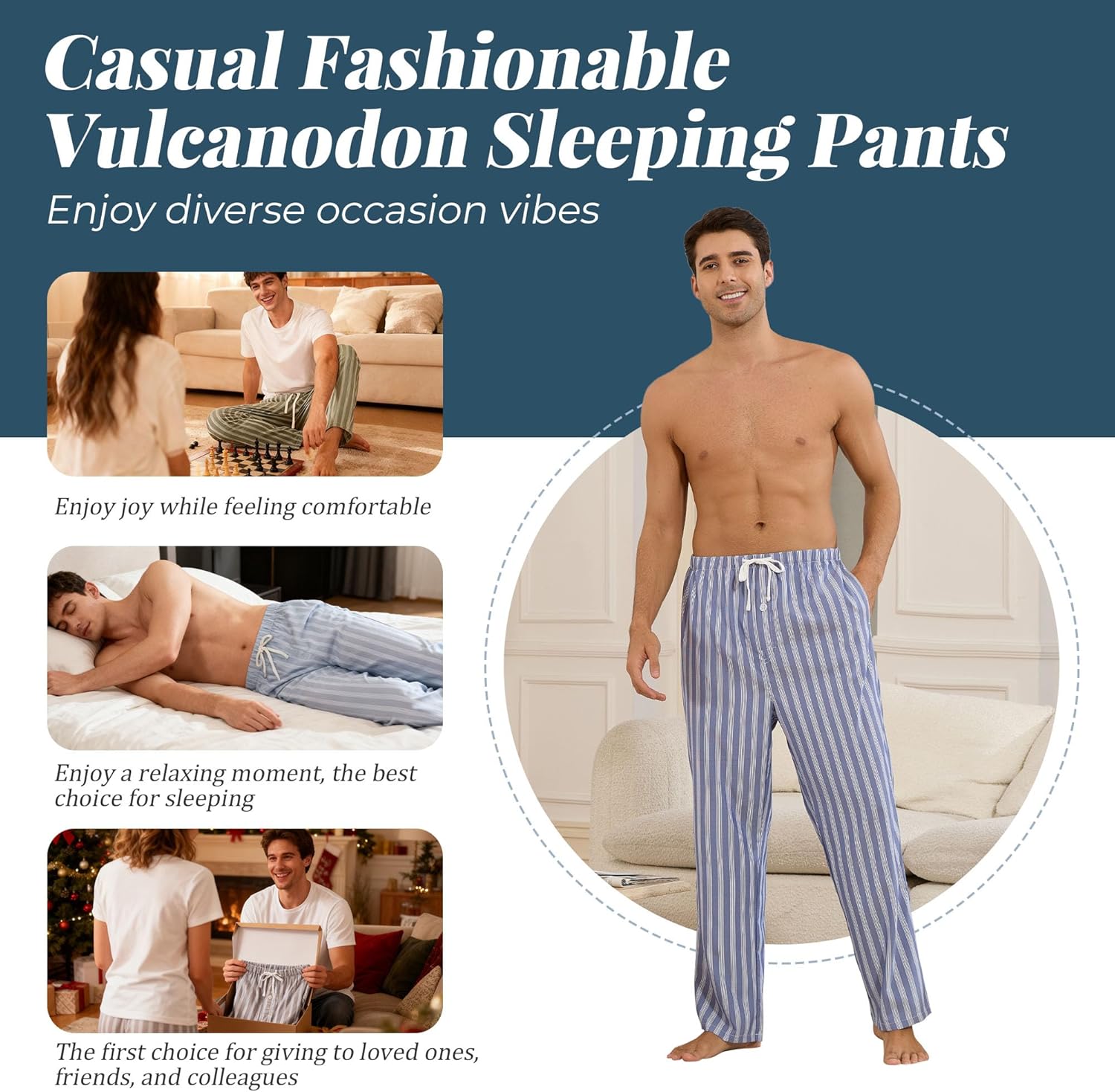 Vulcanodon Mens Striped Pajama Pants Cozy Lounge Pj Bottoms for Mens with Pockets and Button Fly - Image 6