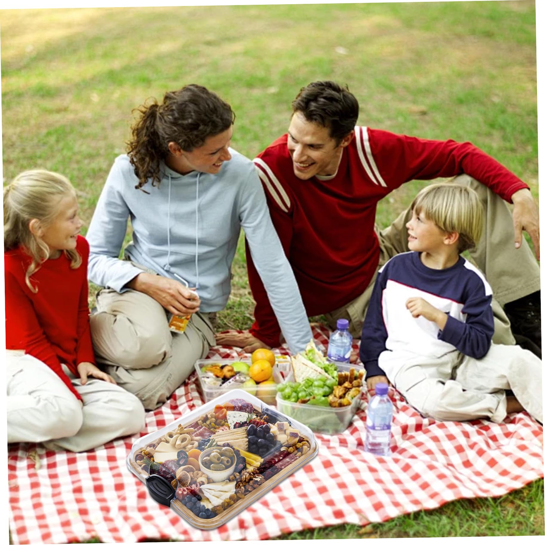 Tagliere in bambù 2 in 1 Tagliere reversibile per salumi con coperchio trasparente e manici neri per verdure, frutta, salumi, snack bambù Taglieri Charcute