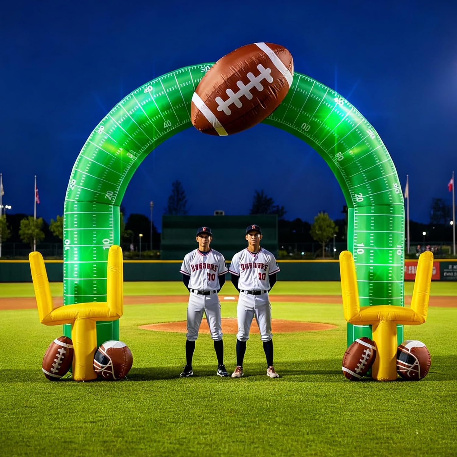 Shappy 9ft Giant Football Inflatable Arch Goal Post Inflatable Outdoor Yard Decorations with Helmet and LED Lights Football Birthday Party Decor for Game Day Tailgate Fans Sports Party Supplies
