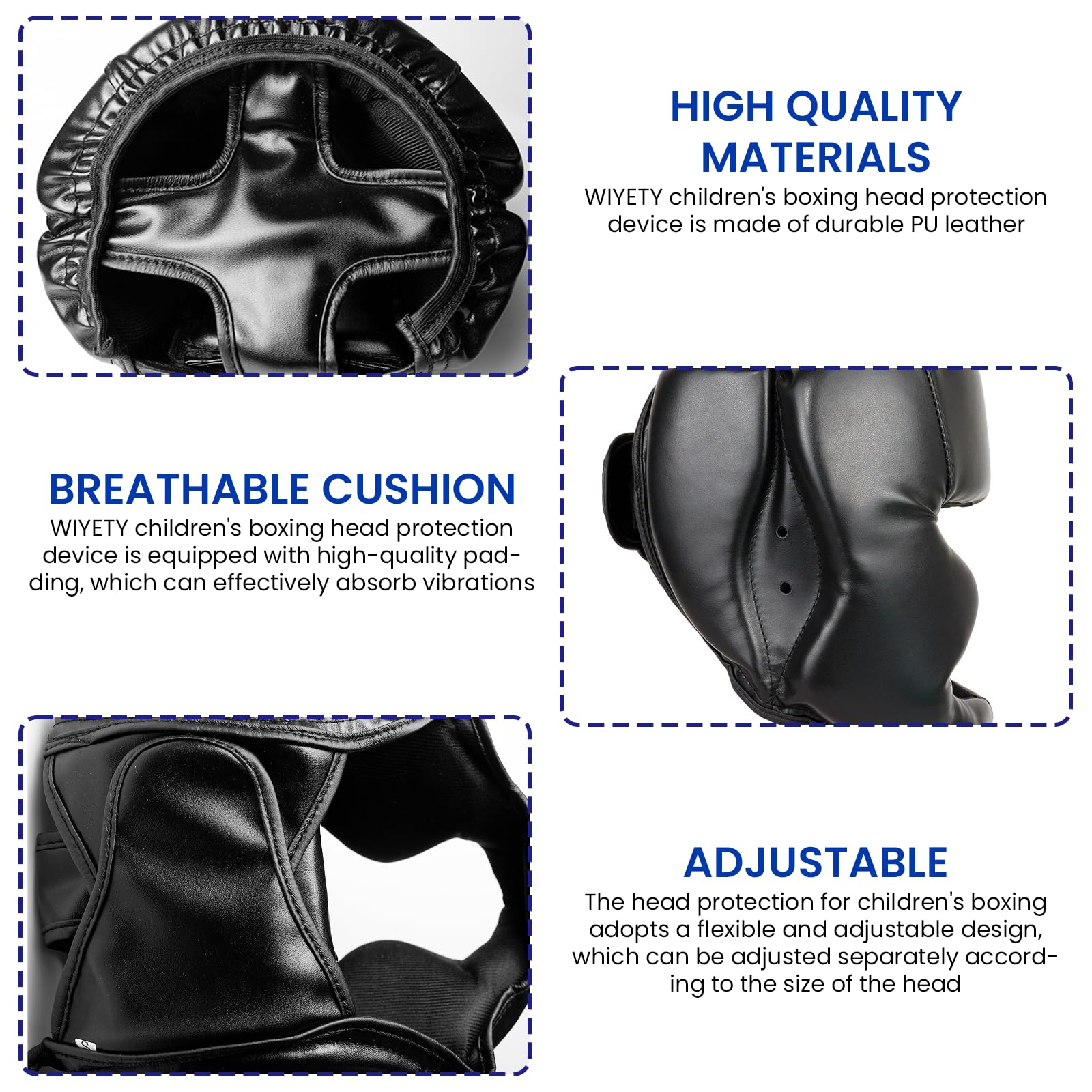 Casque De Boxe Enfant WIYETY – Cuir PU, Taille Réglable, Rembourrage Anti-chocs Pour MMA, Kickboxing, Sparring