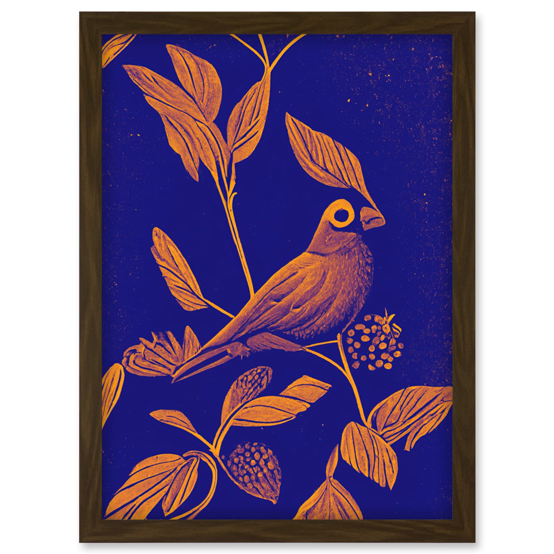 Doppelganger33 LTD Vintage Art Nouveau Pattern Detail Tropical Bird On Branch Linocut Illustration Artwork Framed Wall Art Print A4
