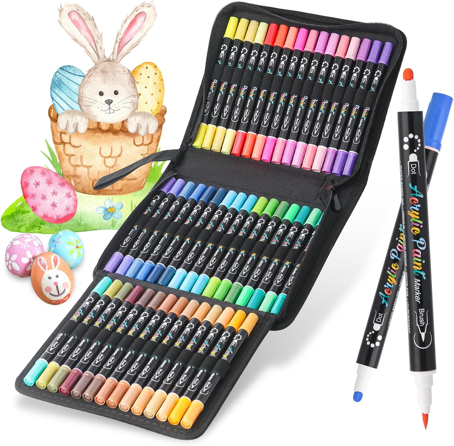 60 Colors Acrylic Paint Markers, Dual Tip Acrylic Brush Markers with Brush Tip and Fine Point, Acrylic Paint Pen For Adults Painting Wood Canvas Stone Glass Canvas Art Supplies Crafts
