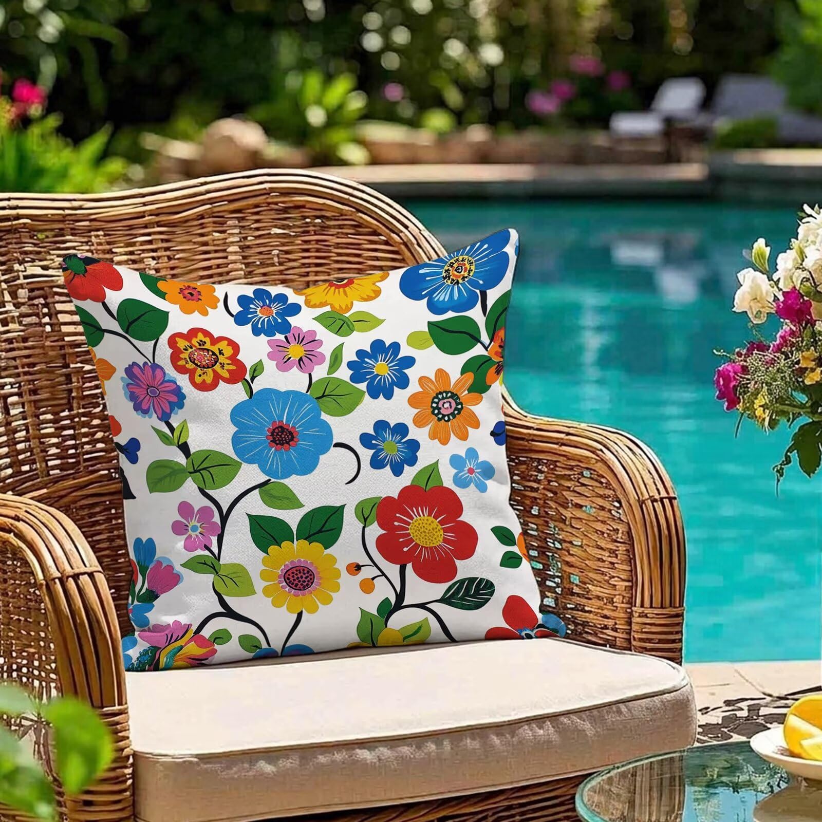 Housse de coussin extérieur imperméable 80x80 grand format déco terrasse