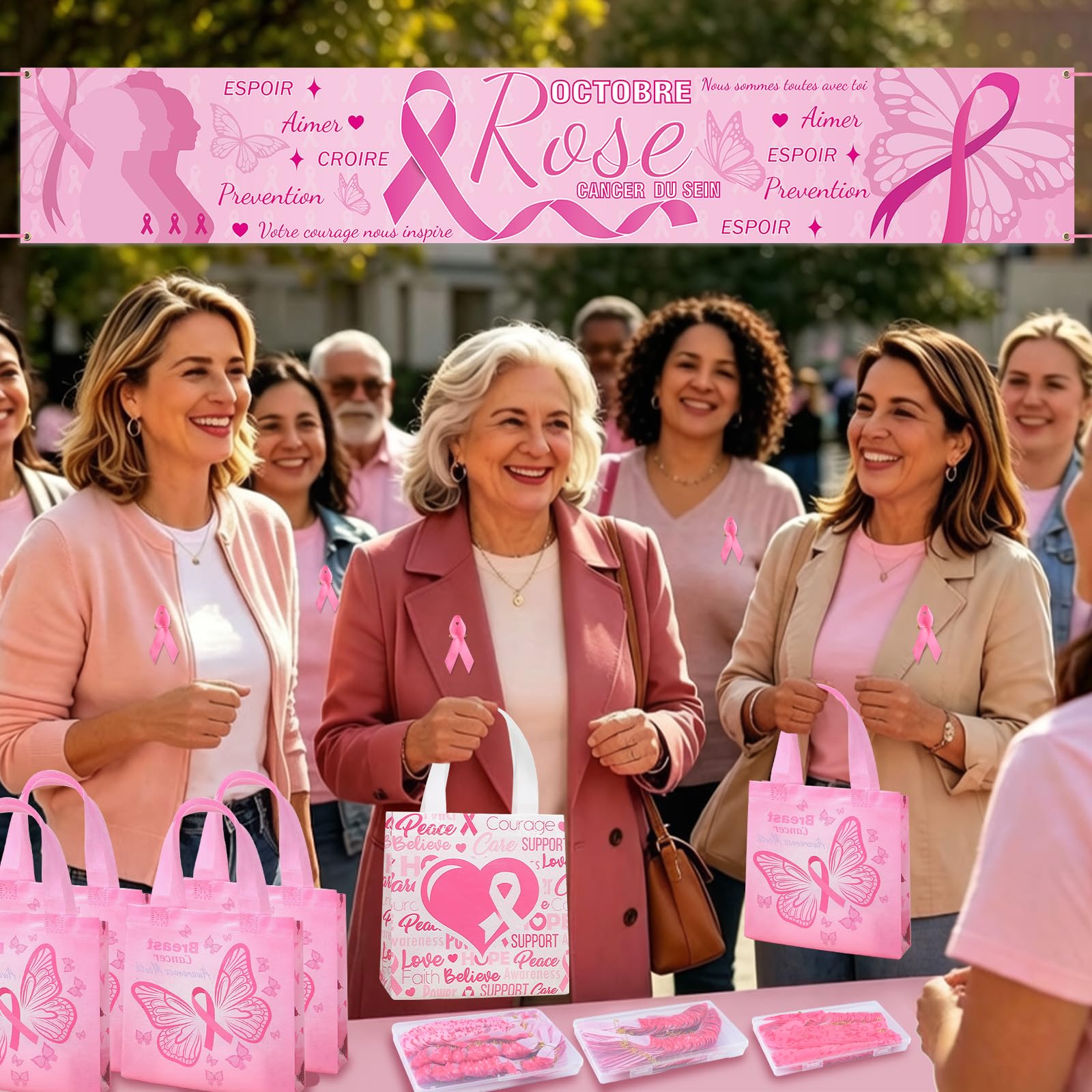 WANDIC 500 PCS Pin's Octobre Rose,Broche Octobre Rose Decoration pour la Sensibilisation au Cancer du Sein Épingles Badge à Ruban en Polyester Accessoires pour Les Activités Caritatives Femme
