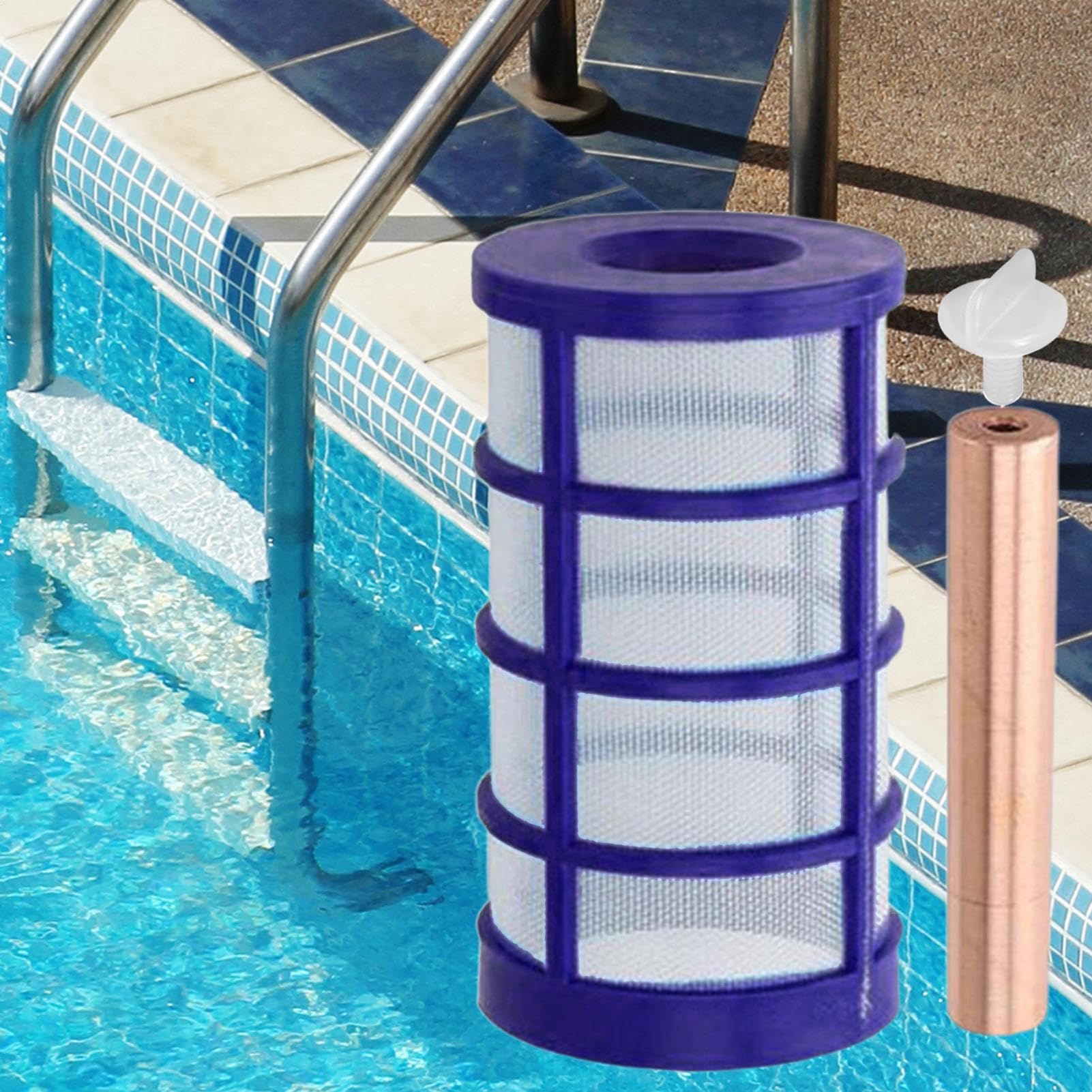 Kit de repuesto de ánodo de cobre, ánodo de cobre purificador de piscina, incluye pantalla de cesta y tornillo de ala, reduce el cloro y la irritación para agua dulce y salada