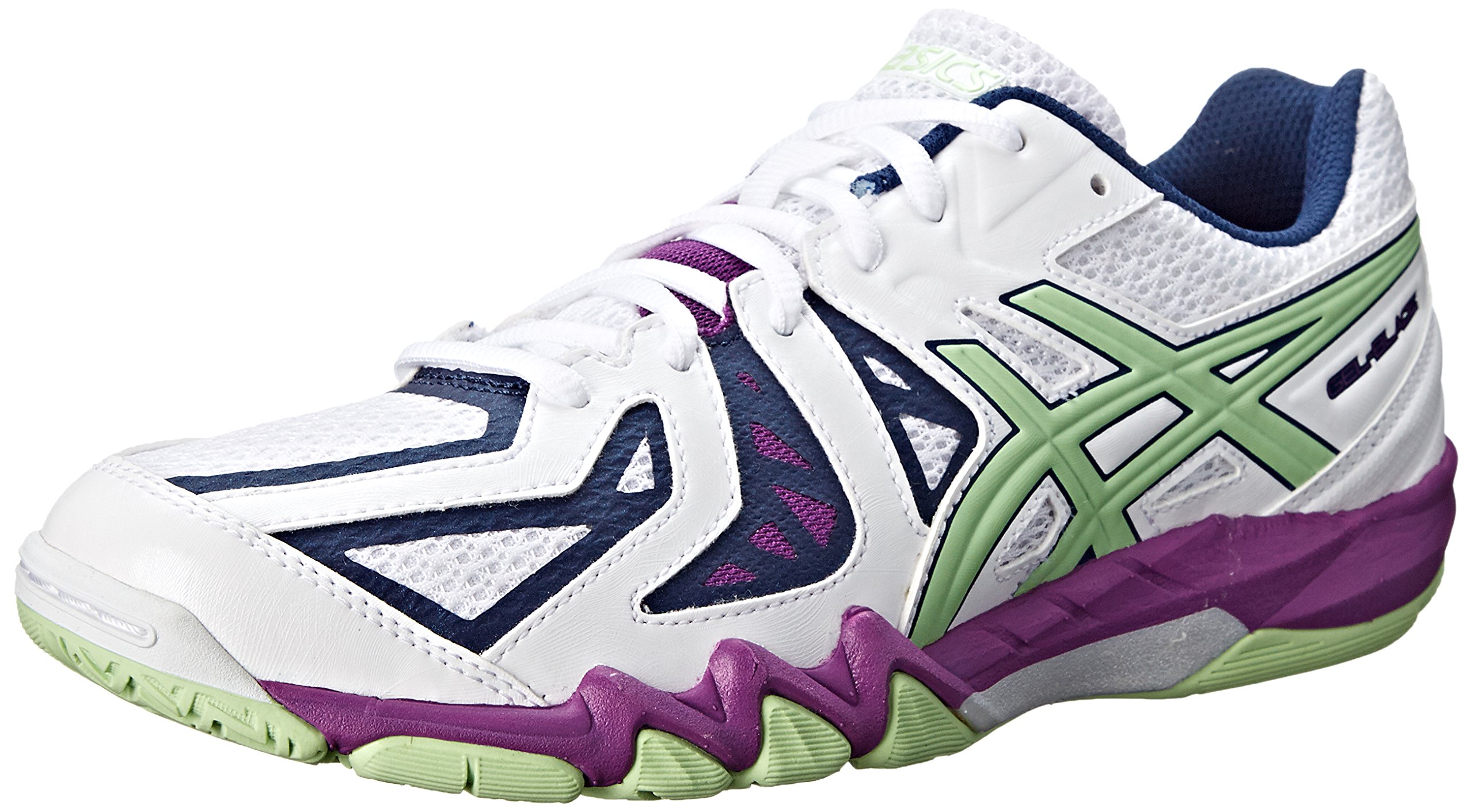 ASICS Women's Gel Blade 5 Indoor Court Shoe, White/Pistachio/Grape, 5 M US