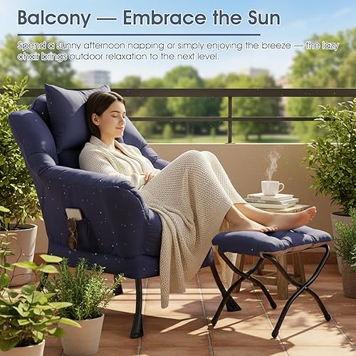 Miniatura 6 de Silla perezosa grande con otomana, silla de lectura decorativa con una almohada, acogedora silla de salón con reposabrazos, sofá de ocio para sala