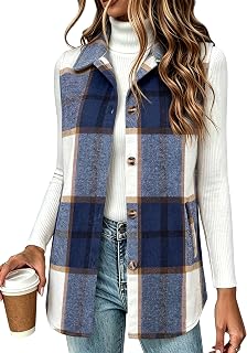 Zeagoo Plaid Vest for Women Flannel Jackets Sleeveless Button Down Shirts | Women Fall Clothes, Winter Jackets, Long Vest with Pockets, Lightweight Shacket, Dressy Casual Shirts, Work Outwear Trendy